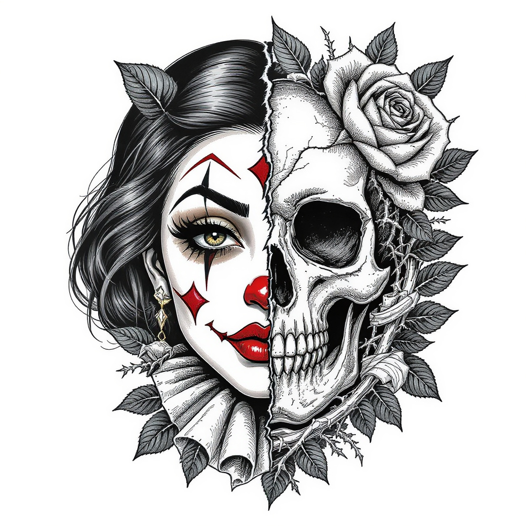 Portrait with skull merge