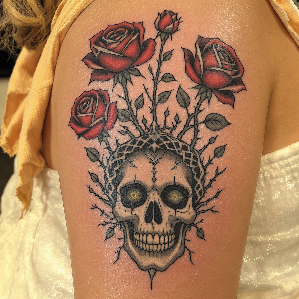 Roses growing from skull base