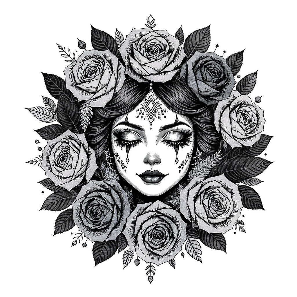 Circular rose wreath frame