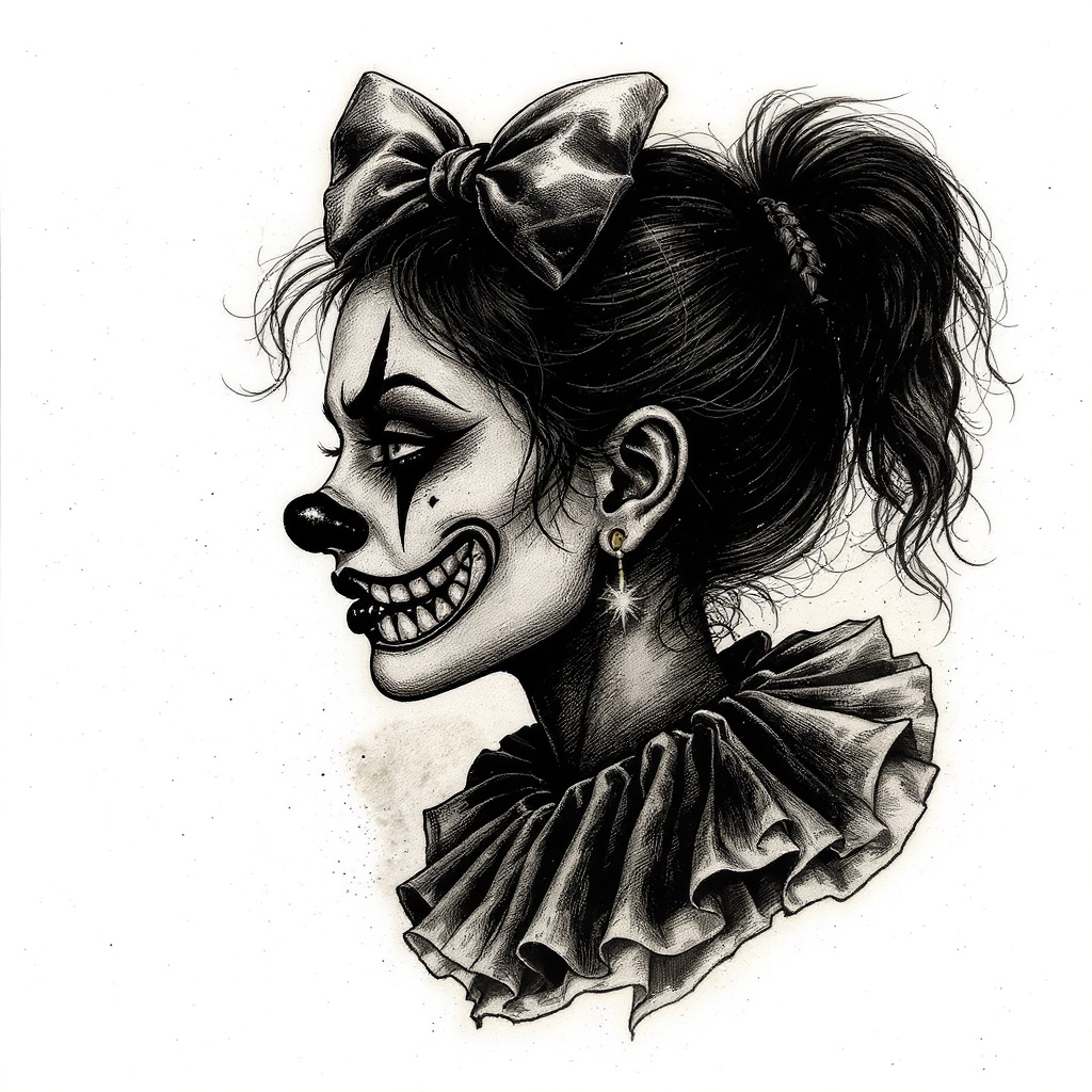 Profile view with rose behind ear