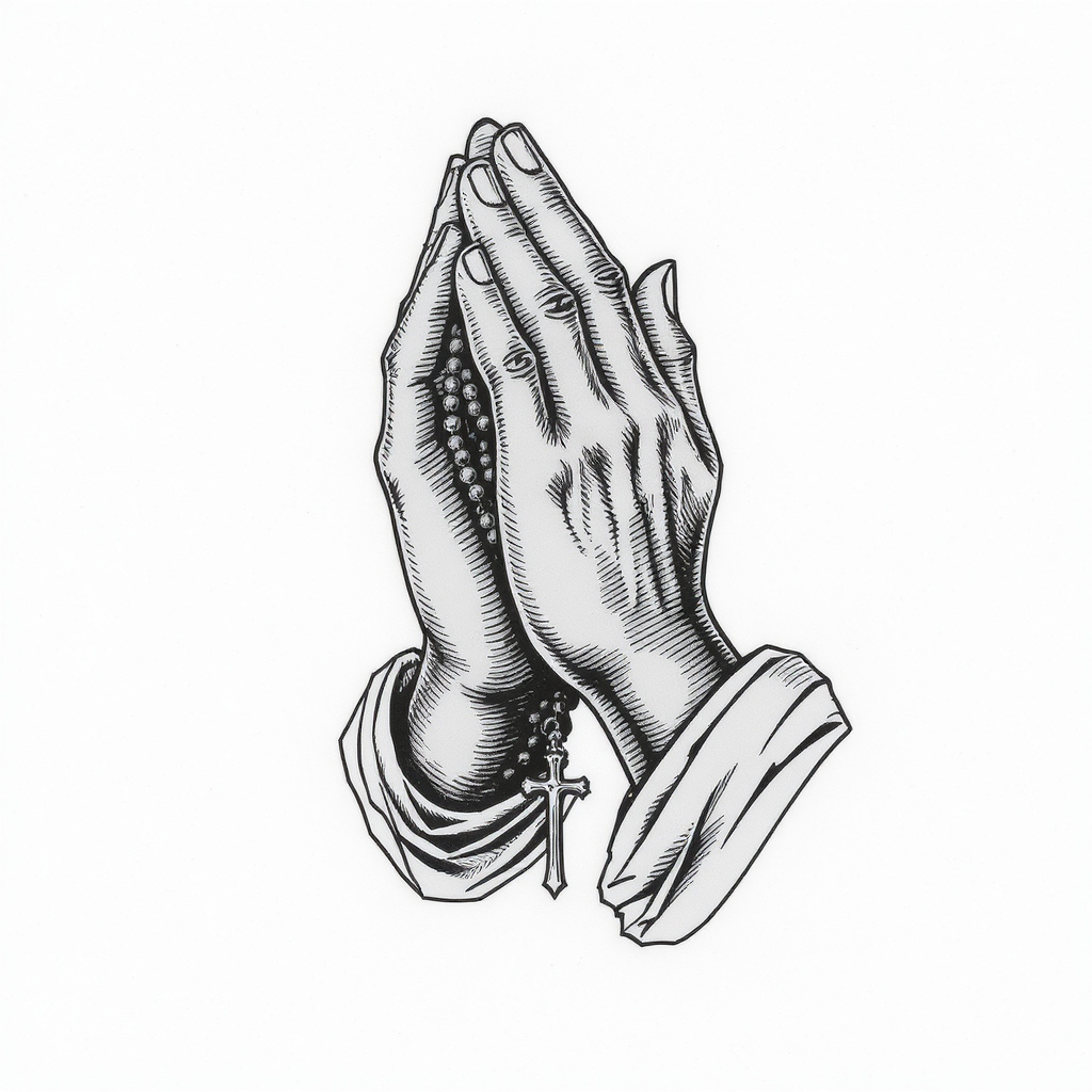 Tiny praying hands with rosary
