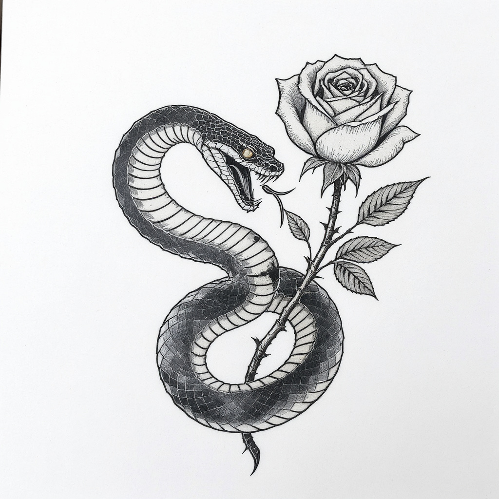Snake wrapped around rose