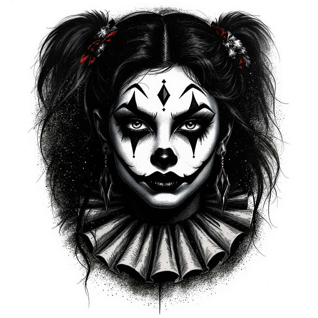 Ideias de Tatuagem Payasa Preto & Cinza